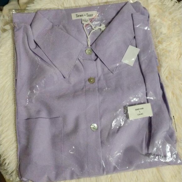 Sewn + Seen Lilac Long Sleeve Button Down Blouse NWT Size L - Picture 2 of 8